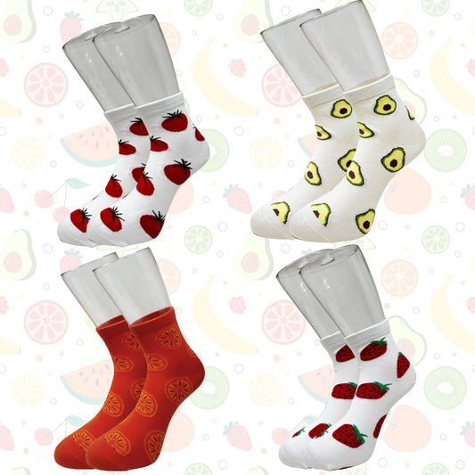 Tropical Sole Veggies & Fruits Bowl Socks| Pack of 4 Ankle Length Socks