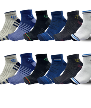 Jivaachi Cotton Ankle Socks, 12 Pairs Pack, Everyday Wear for work, office, workout and casual use with 4-Way Stretch, Mesh Panels, Reinforced Heel and Toe, 6 trendy Designs.
