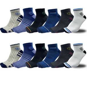 Jivaachi Cotton Ankle Socks, 12 Pairs Pack, Everyday Wear for work, office, workout and casual use with 4-Way Stretch, Mesh Panels, Reinforced Heel and Toe, 6 trendy Designs.