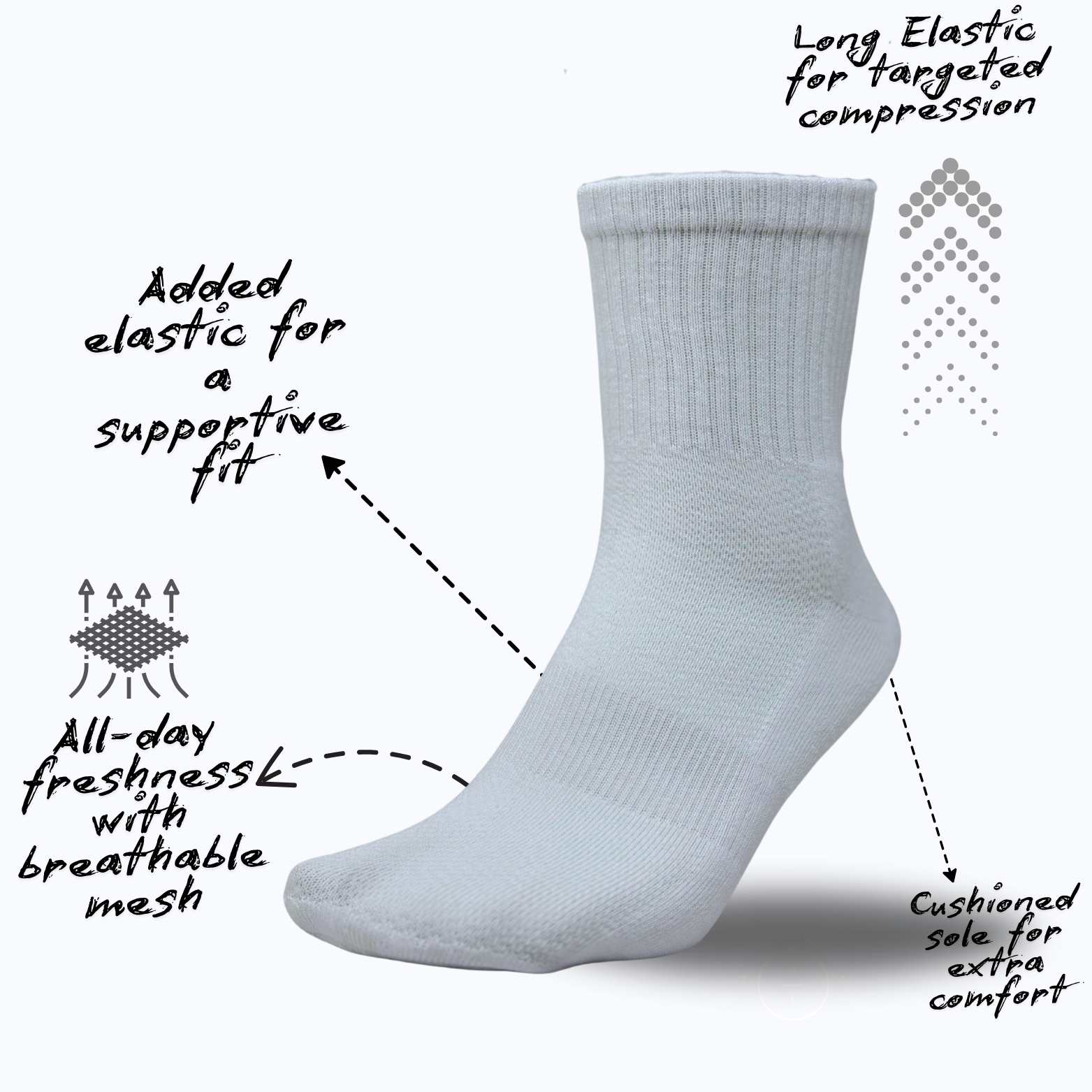 6-Pack Solid White Crew Socks – Cotton, Cushioned, Breathable