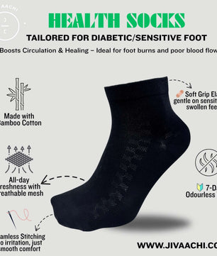 3 Pairs - Ankle length Health Socks – Bamboo Cotton | Seamless | Diabetic-Safe | 7-Day Odourless
