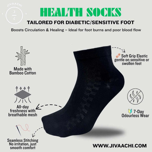 3 Pairs - Ankle length Health Socks – Bamboo Cotton | Seamless | Diabetic-Safe | 7-Day Odourless