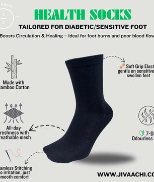 3 Pairs - Full Length Health Socks – Bamboo Cotton | Seamless | Diabetic-Safe | 7-Day Odourless