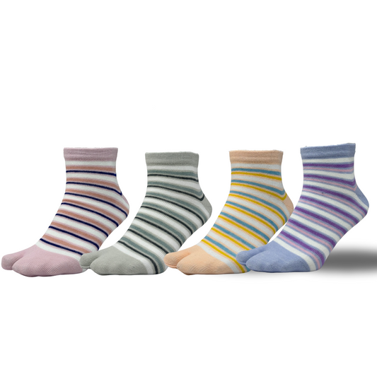 Stripes Ankle Length Socks |Free Size |Pack of 4 Pairs| With Thumb