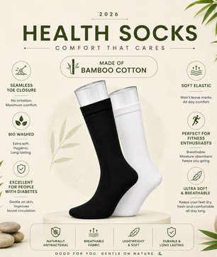 Bamboo Cotton Health Socks for Men & Women - Pack of 6 Pairs | Crew Length | Diabetic-Friendly Socks