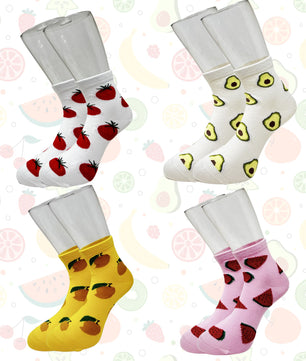 Tropical Sole Fruit & Veggies Bowl Socks| Pack of 4 Ankle Length Socks