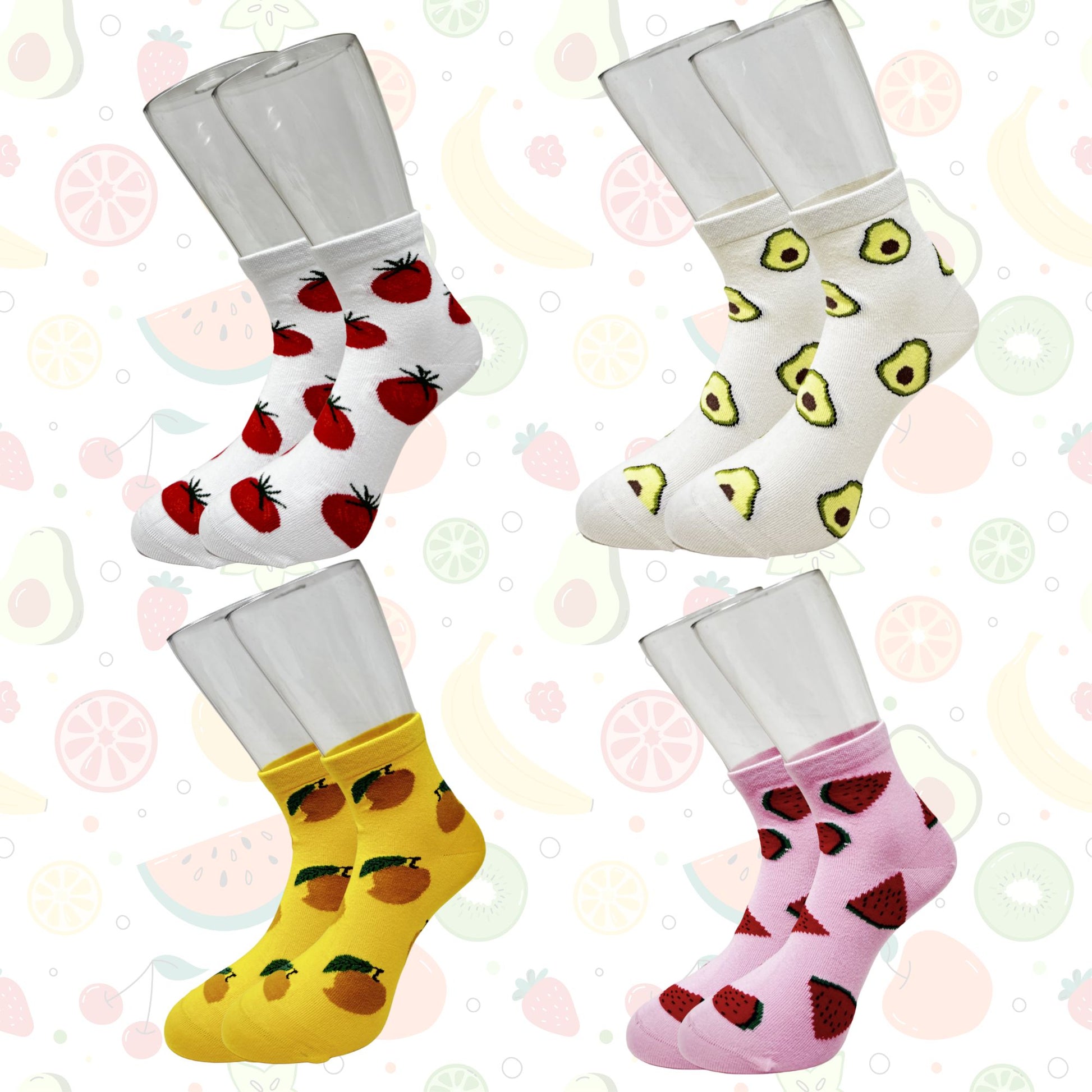 Tropical Sole Fruit & Veggies Bowl Socks| Pack of 4 Ankle Length Socks