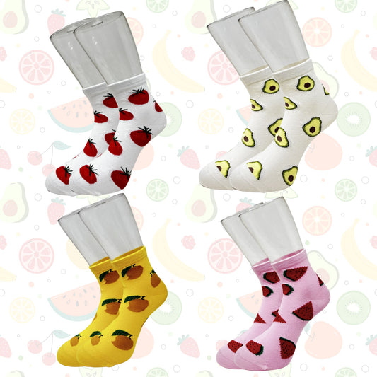 Tropical Sole Fruit & Veggies Bowl Socks| Pack of 4 Ankle Length Socks