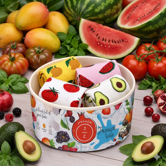 Tropical Sole Fruit & Veggies Bowl Socks| Pack of 4 Ankle Length Socks