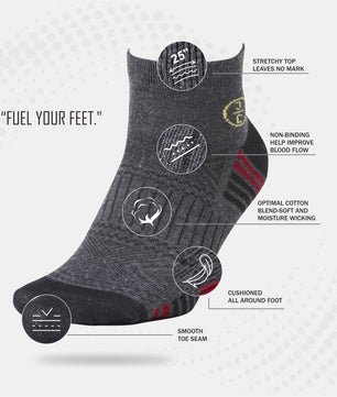 Jivaachi Cotton Ankle Socks, 12 Pairs Pack, Everyday Wear for work, office, workout and casual use with 4-Way Stretch, Mesh Panels, Reinforced Heel and Toe, 6 trendy Designs.