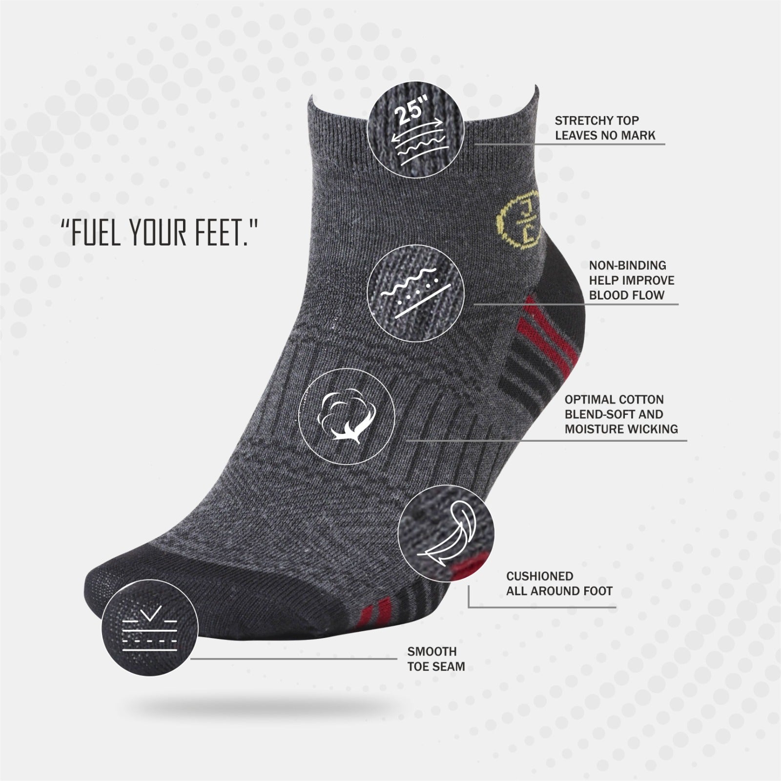 Jivaachi Cotton Ankle Socks, 12 Pairs Pack, Everyday Wear for work, office, workout and casual use with 4-Way Stretch, Mesh Panels, Reinforced Heel and Toe, 6 trendy Designs.