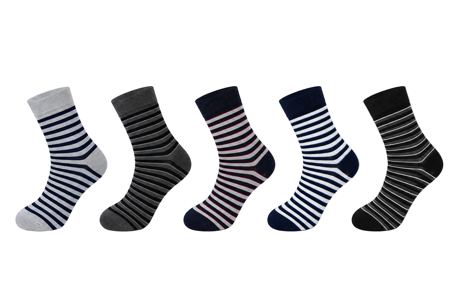 Men's Formal Bamboo Cotton Striped Socks — Pack of 5 Pairs | Biowashed | Seamless Toe