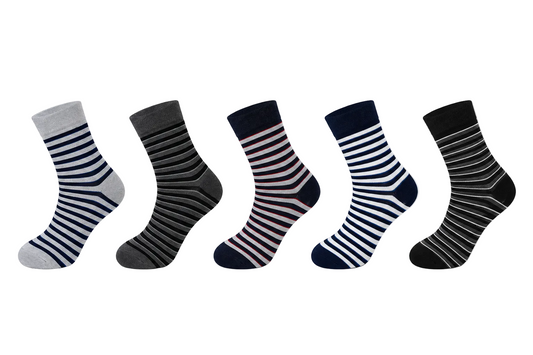 Men's Formal Bamboo Cotton Striped Socks — Pack of 5 Pairs | Biowashed | Seamless Toe