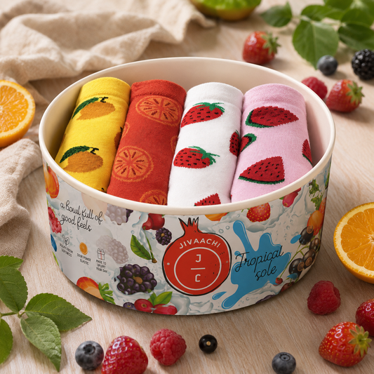 Tropical Sole Fruit Bowl Socks| Pack of 4 Ankle Length Socks