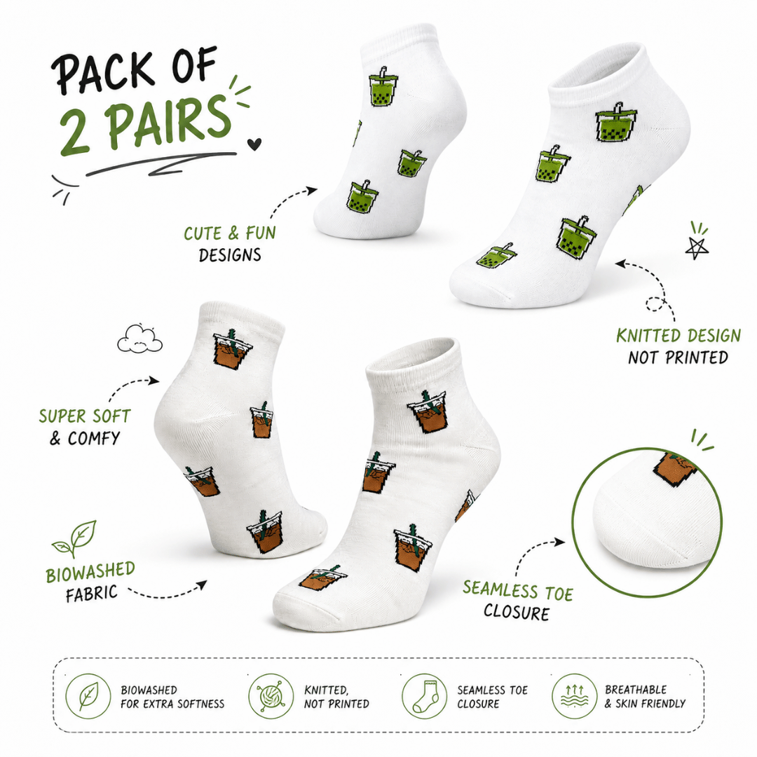 Sole Latte - Ice Latte & Matcha Socks – Pack of 2 Unisex Ankle Socks